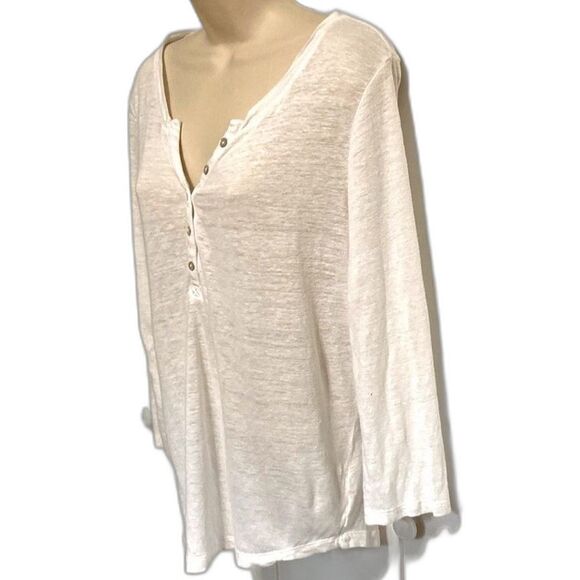 C & C California Linen Semi Sheer Lightweight Henley Top White Womens Large - Picture 3 of 14